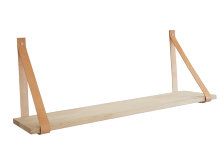 Hylle i eik 20 x 80 cm med lærstropper